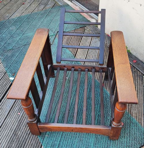 FINE RECLINING ARTS AND CRAFTS OAK ARM CHAIR - ADDITIONAL PHOTO 2