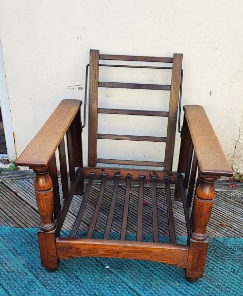 FINE RECLINING ARTS AND CRAFTS OAK ARM CHAIR - ADDITIONAL PHOTO 7