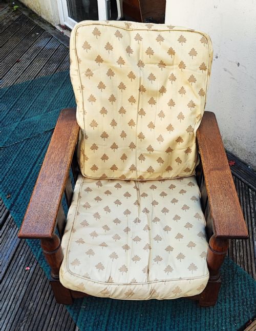 FINE RECLINING ARTS AND CRAFTS OAK ARM CHAIR - ADDITIONAL PHOTO 8