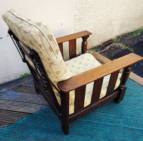 FINE RECLINING ARTS AND CRAFTS OAK ARM CHAIR - ADDITIONAL PHOTO 9