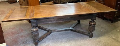 SUPERB LARGE ANTIQUE DRAW LEAF REFECTORY DINING TABLE - ADDITIONAL PHOTO 1