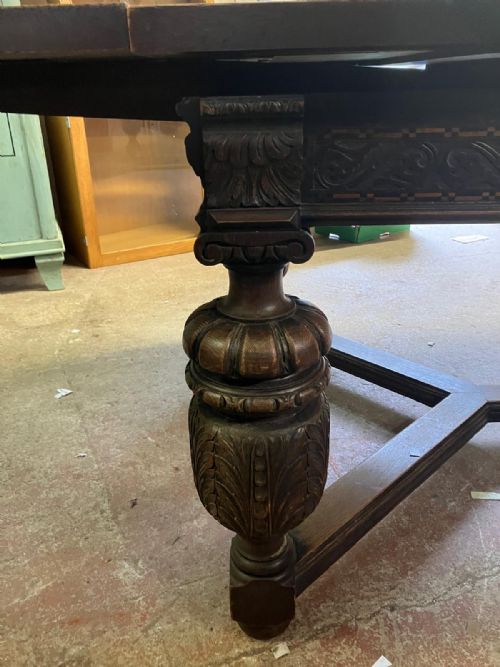 SUPERB LARGE ANTIQUE DRAW LEAF REFECTORY DINING TABLE - ADDITIONAL PHOTO 4