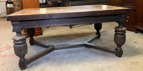 SUPERB LARGE ANTIQUE DRAW LEAF REFECTORY DINING TABLE - ADDITIONAL PHOTO 5