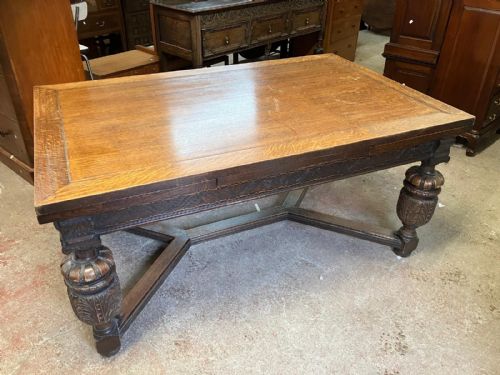 SUPERB LARGE ANTIQUE DRAW LEAF REFECTORY DINING TABLE - ADDITIONAL PHOTO 6