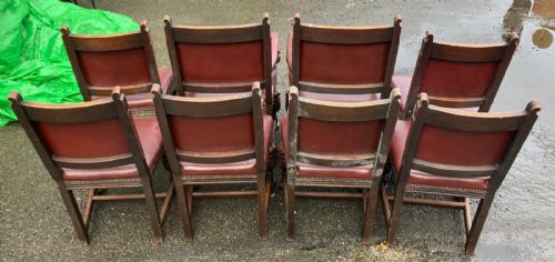 SUPERB SET OF 8 ANTIQUE LEATHER AND OAK DINING CHAIRS - ADDITIONAL PHOTO 3