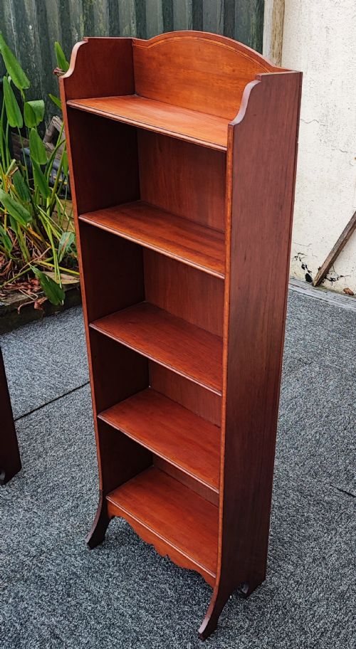 edwardian inlaid mahogany open bookcase - CATEGORY: ANTIQUE BOOKCASES - DATED EDWARDIAN