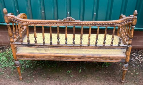 ANTIQUE SMALL FRENCH SOFA IN LIGHT OAK - ADDITIONAL PHOTO 4
