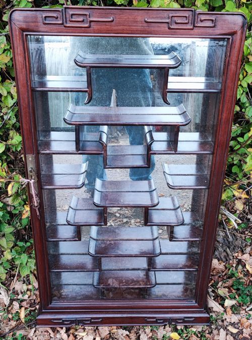 ANTIQUE ORIENTAL HARDWOOD WALL MOUNTED COLLECTORS CABINET - ADDITIONAL PHOTO 1