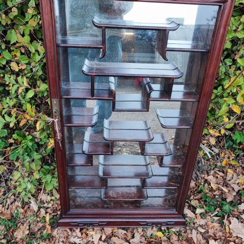 ANTIQUE ORIENTAL HARDWOOD WALL MOUNTED COLLECTORS CABINET - ADDITIONAL PHOTO 5