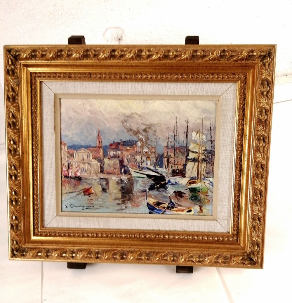 Oil by Vincent Cermignani ,port of Marseille.1930.