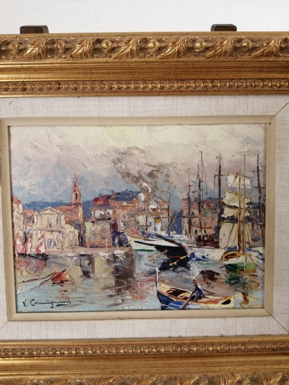 Oil by Vincent Cermignani ,port of Marseille.1930. View III