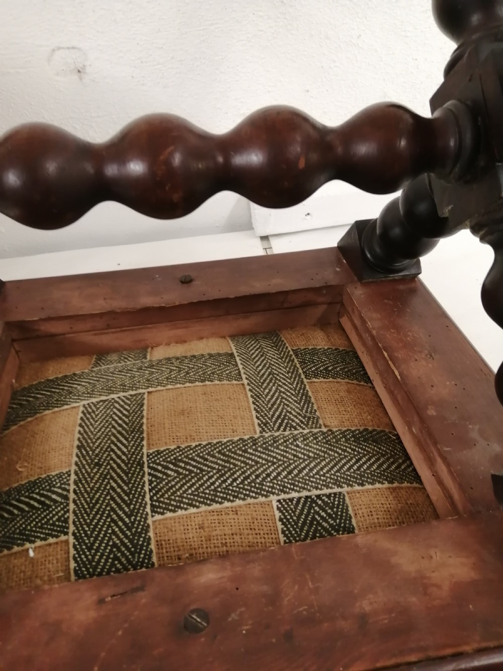 19c Bobbin stool in mahogany. View III