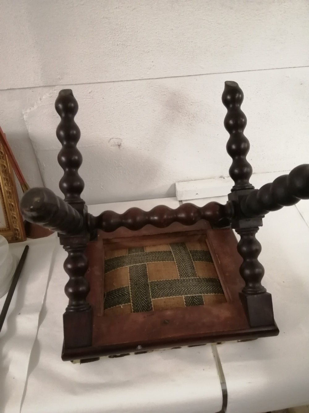 19c Bobbin stool in mahogany. View IV