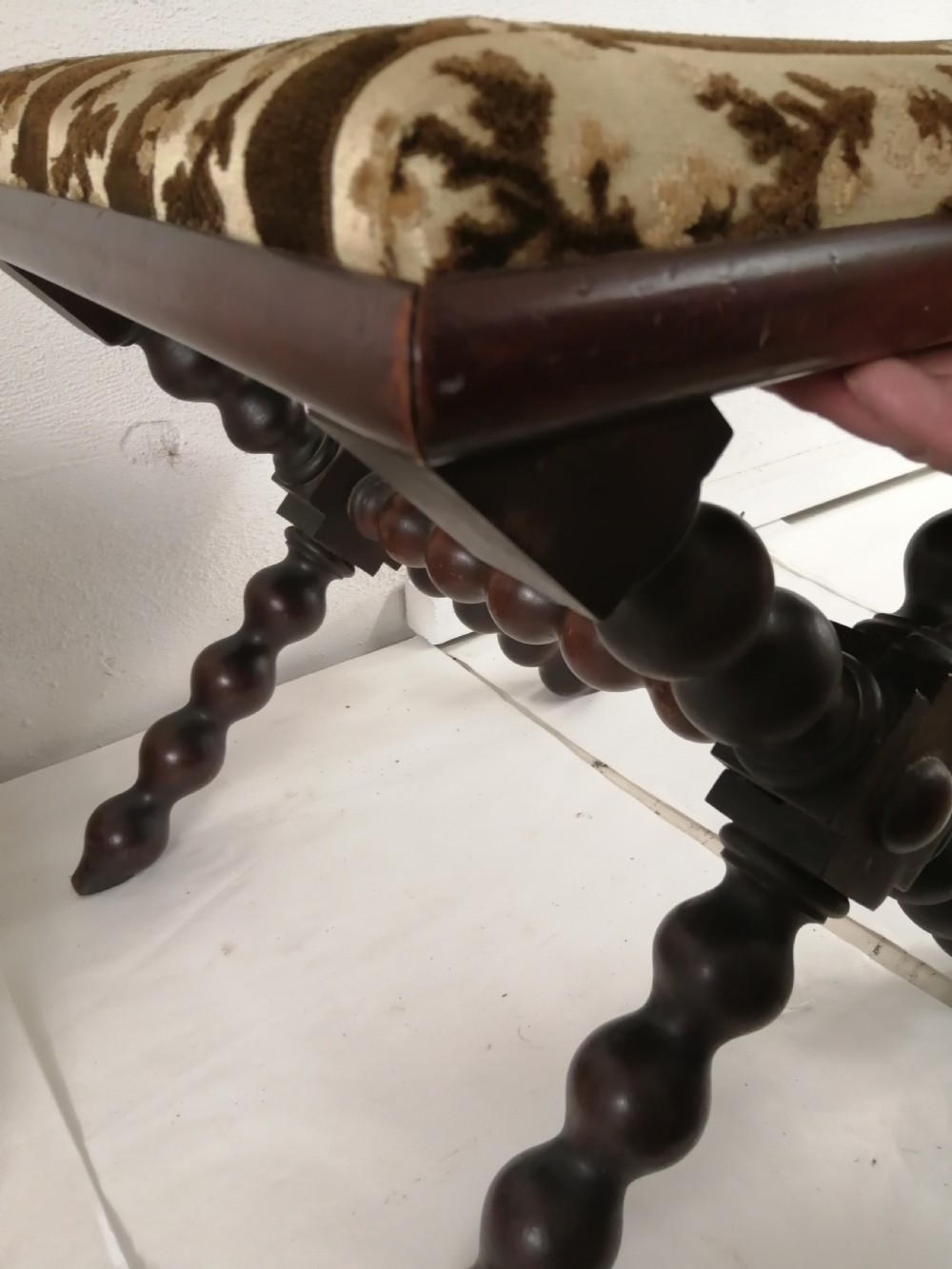 19c Bobbin stool in mahogany. View V
