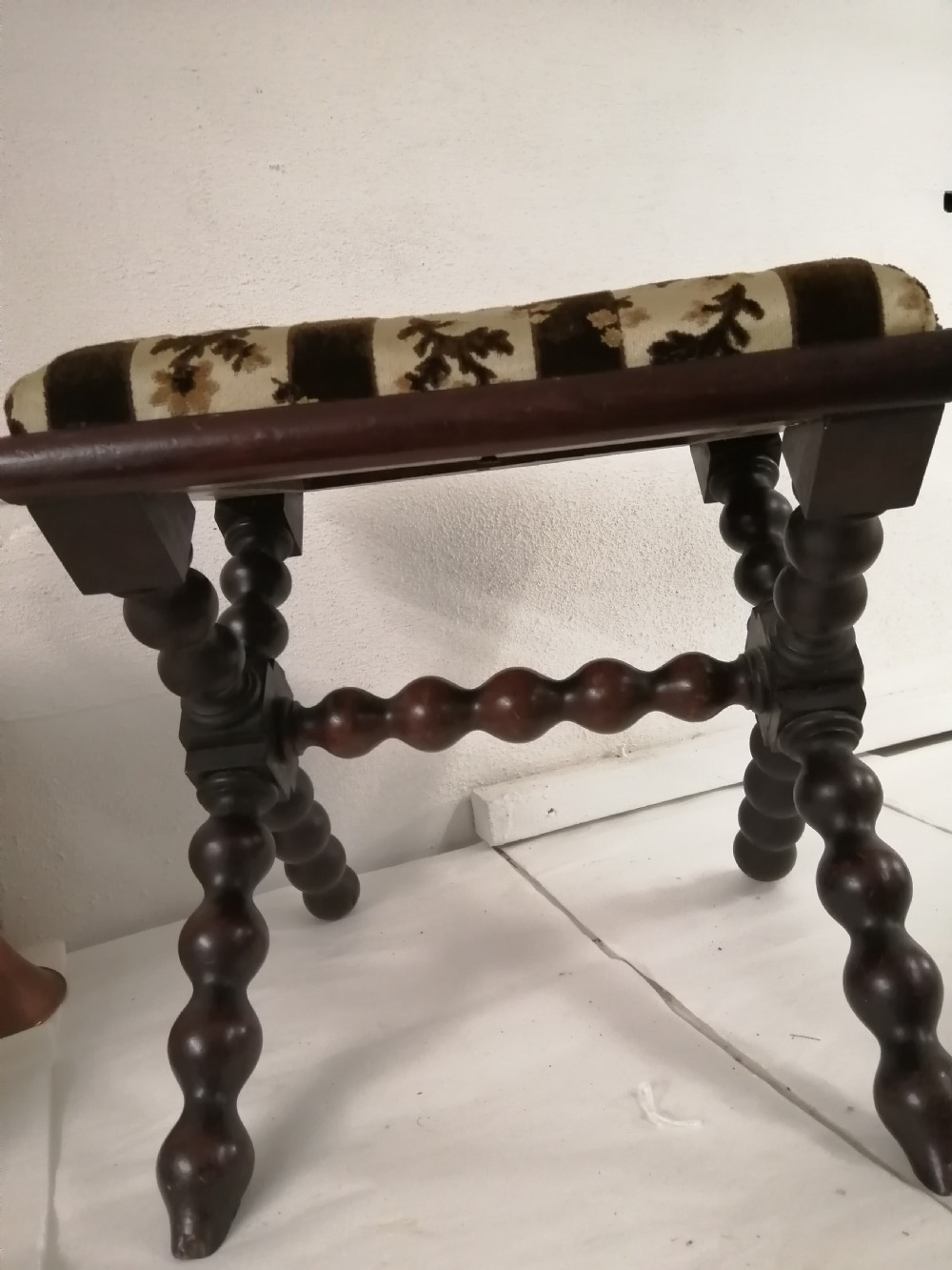 19c Bobbin stool in mahogany. View VIII