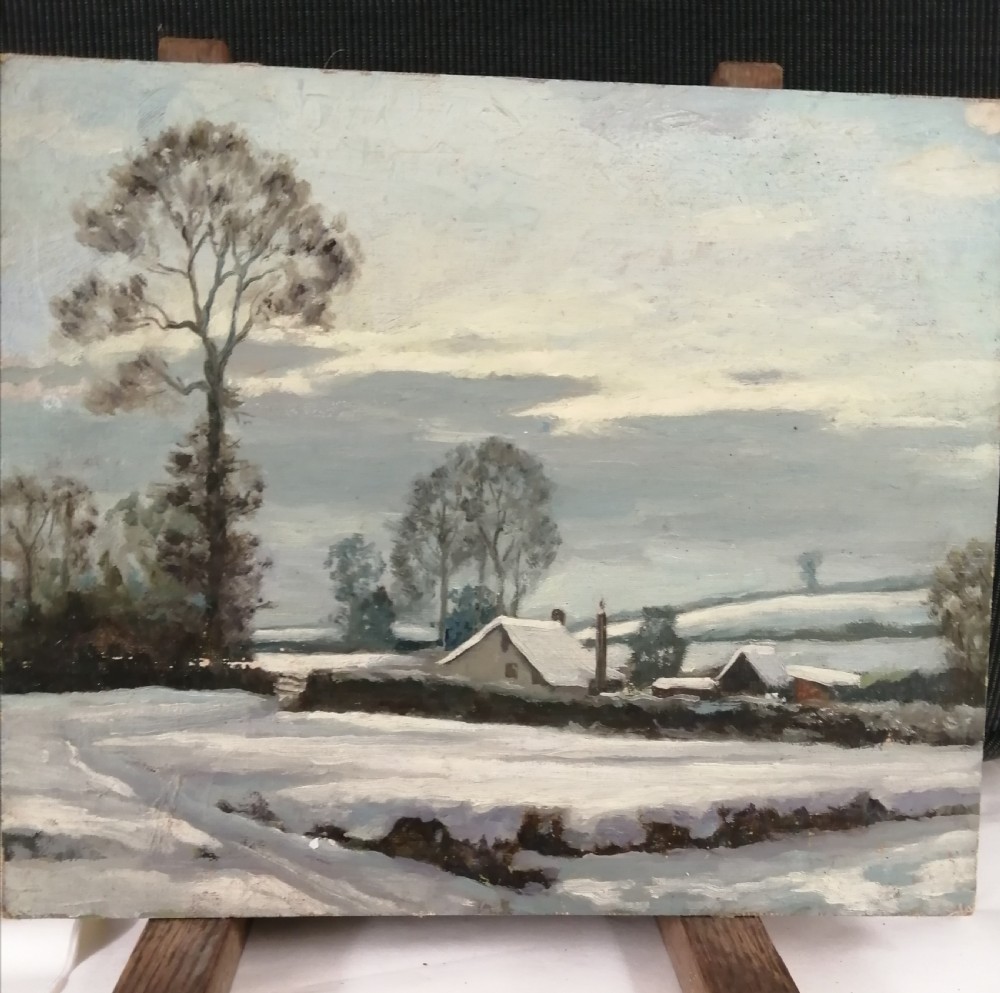 Oil on board, Up Exe farm in Devon in January.