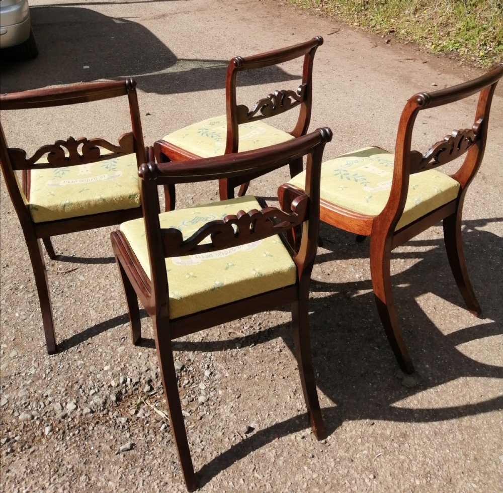 4 Regency chairs with fine needlework heraldic seats. View IV