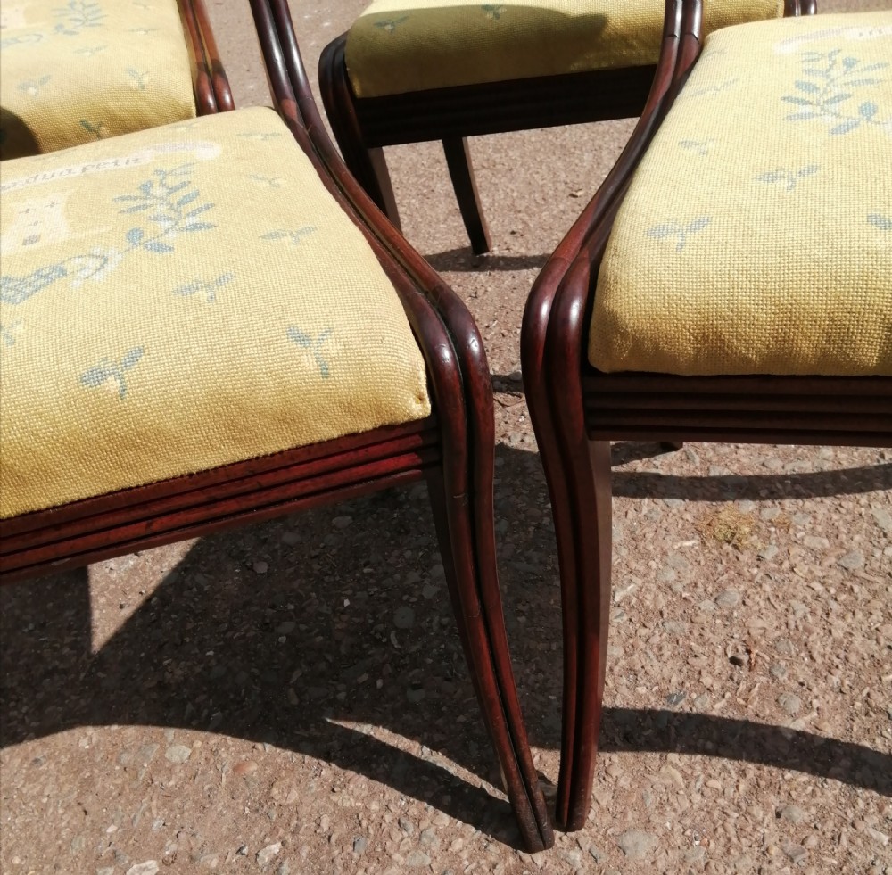 4 Regency chairs with fine needlework heraldic seats. View V
