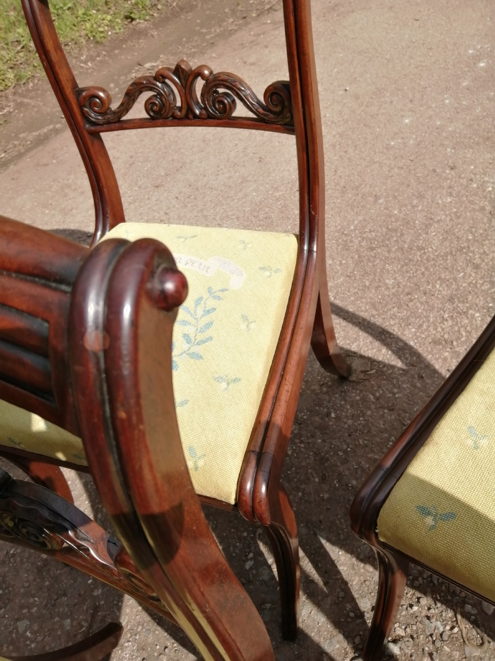 4 Regency chairs with fine needlework heraldic seats. View IX