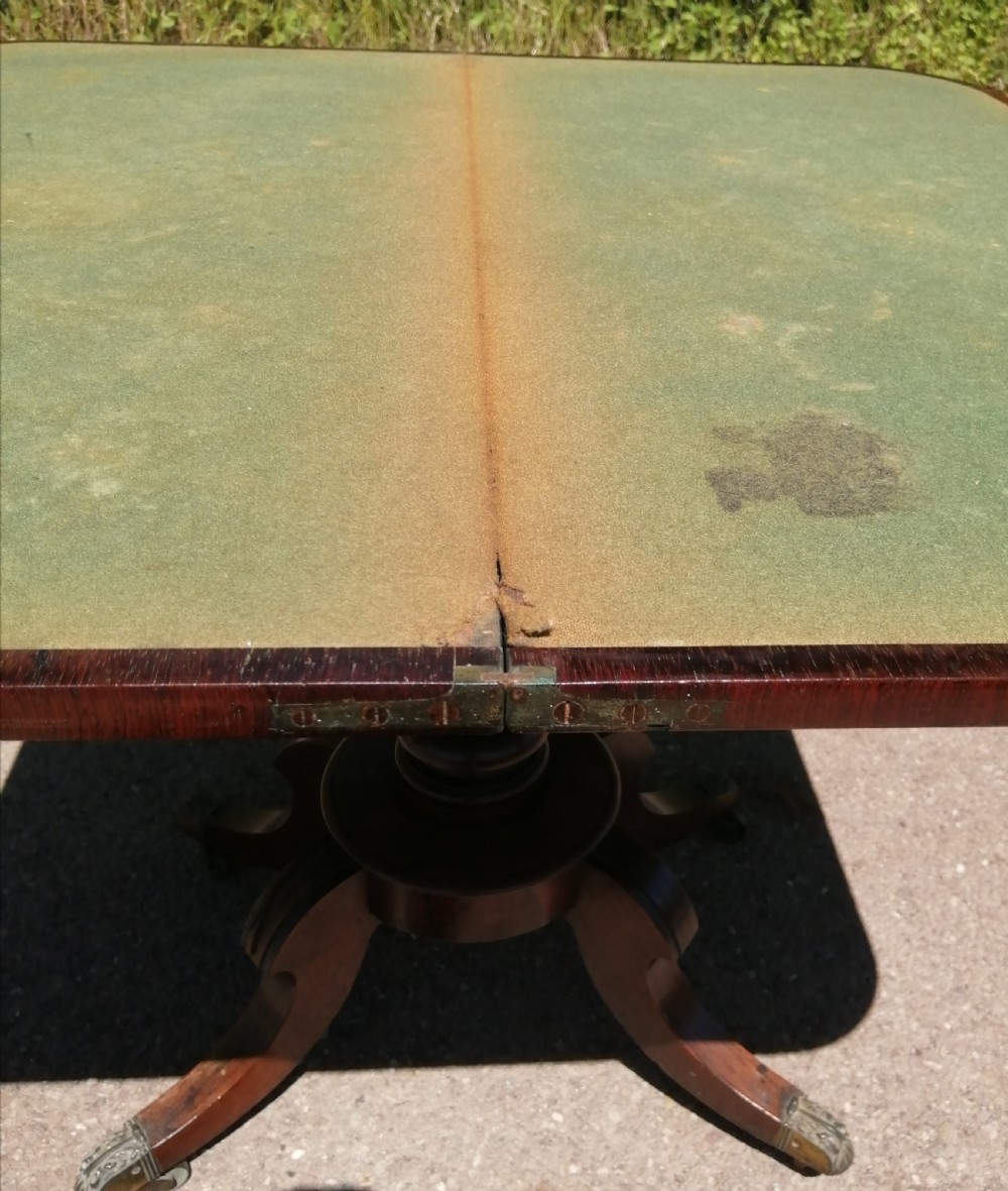 Regency rosewood and brass inlaid card table. View II