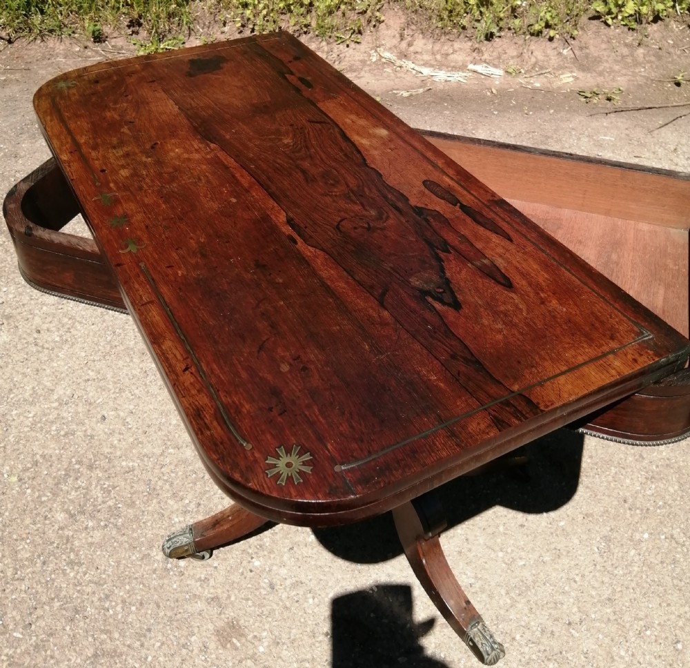 Regency rosewood and brass inlaid card table. View IV