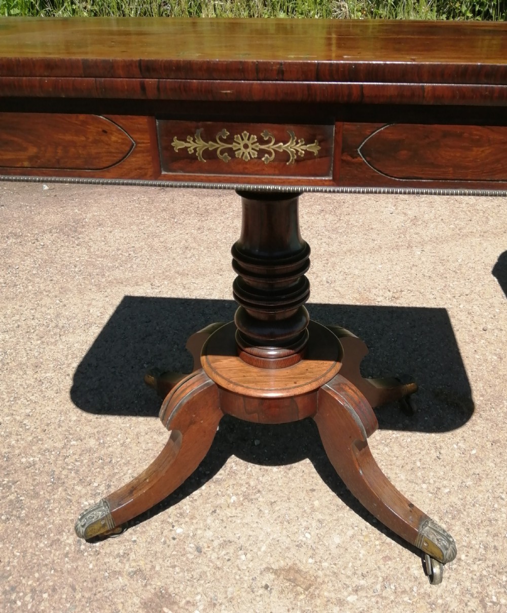 Regency rosewood and brass inlaid card table. View VIII