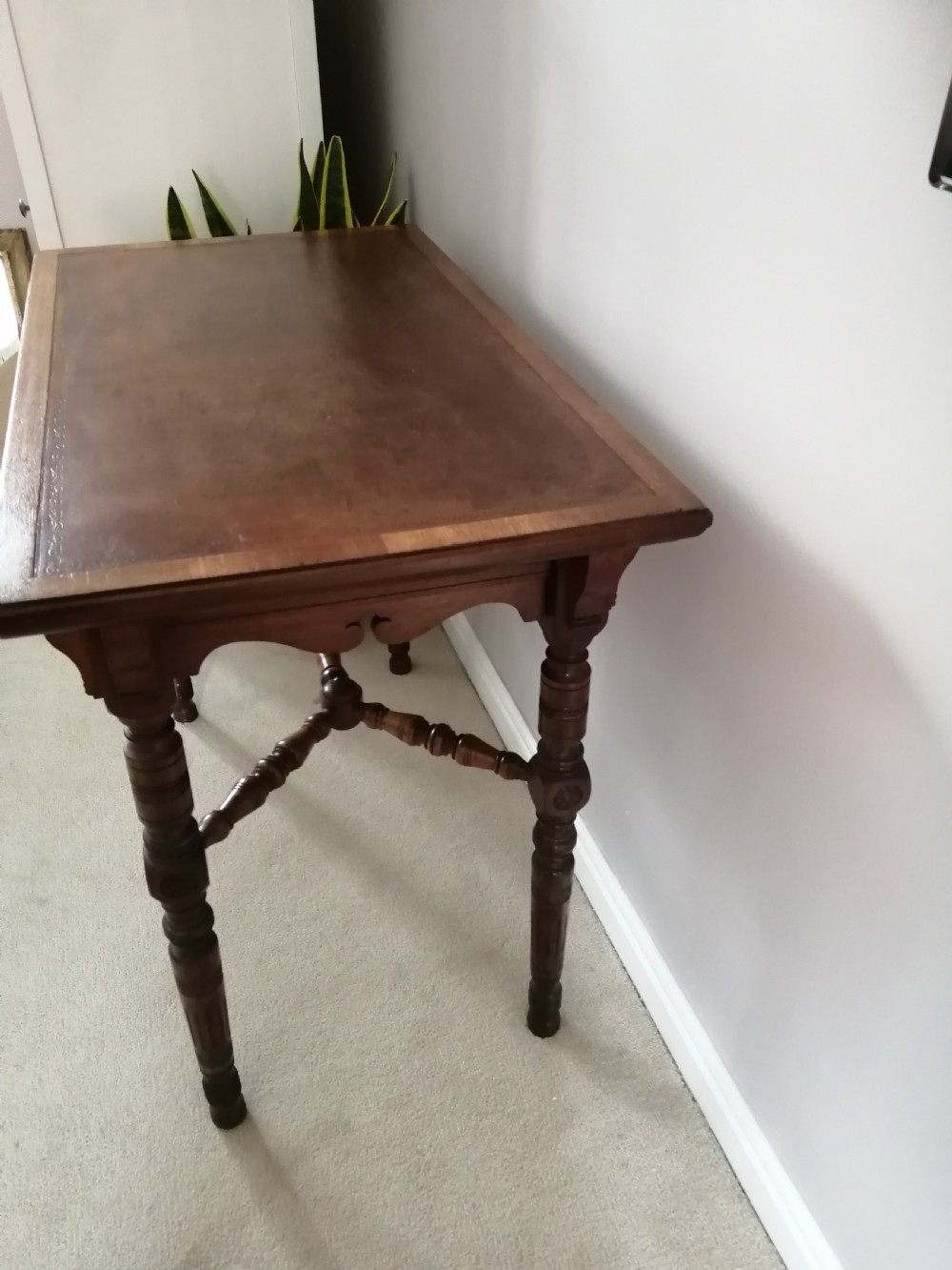 Victorian walnut arts and crafts writing table, by Gillow and Co. View V