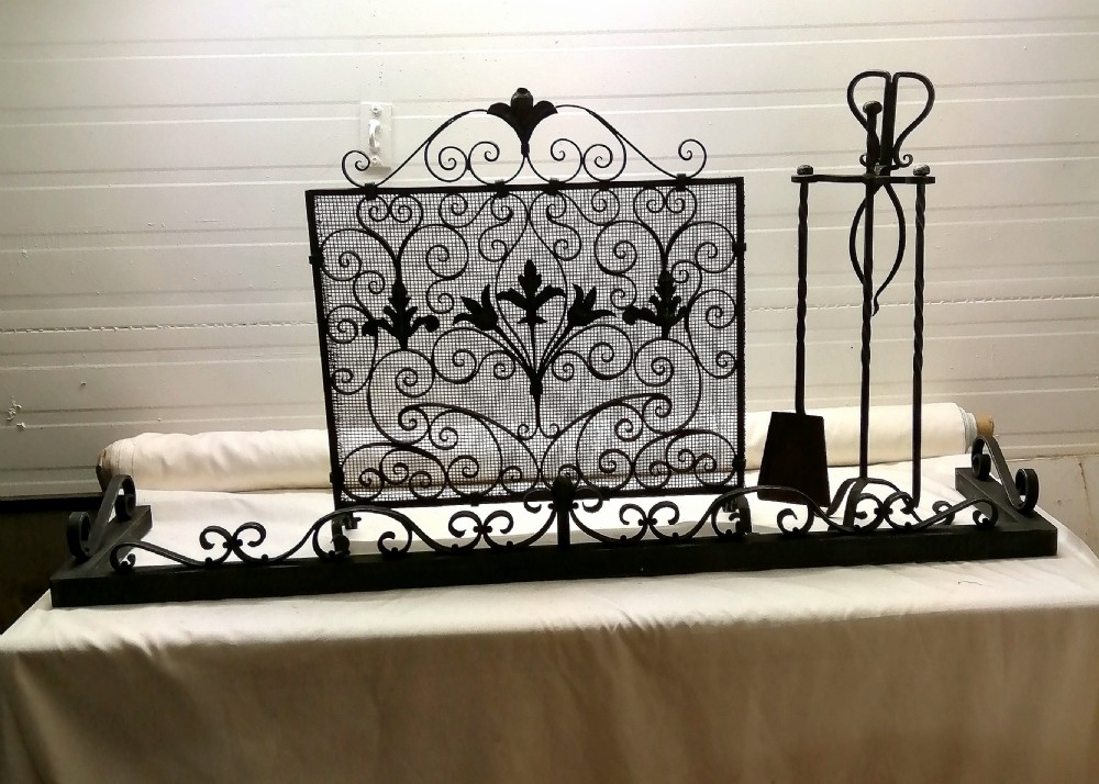 Antique blackened steel , complete fire set.