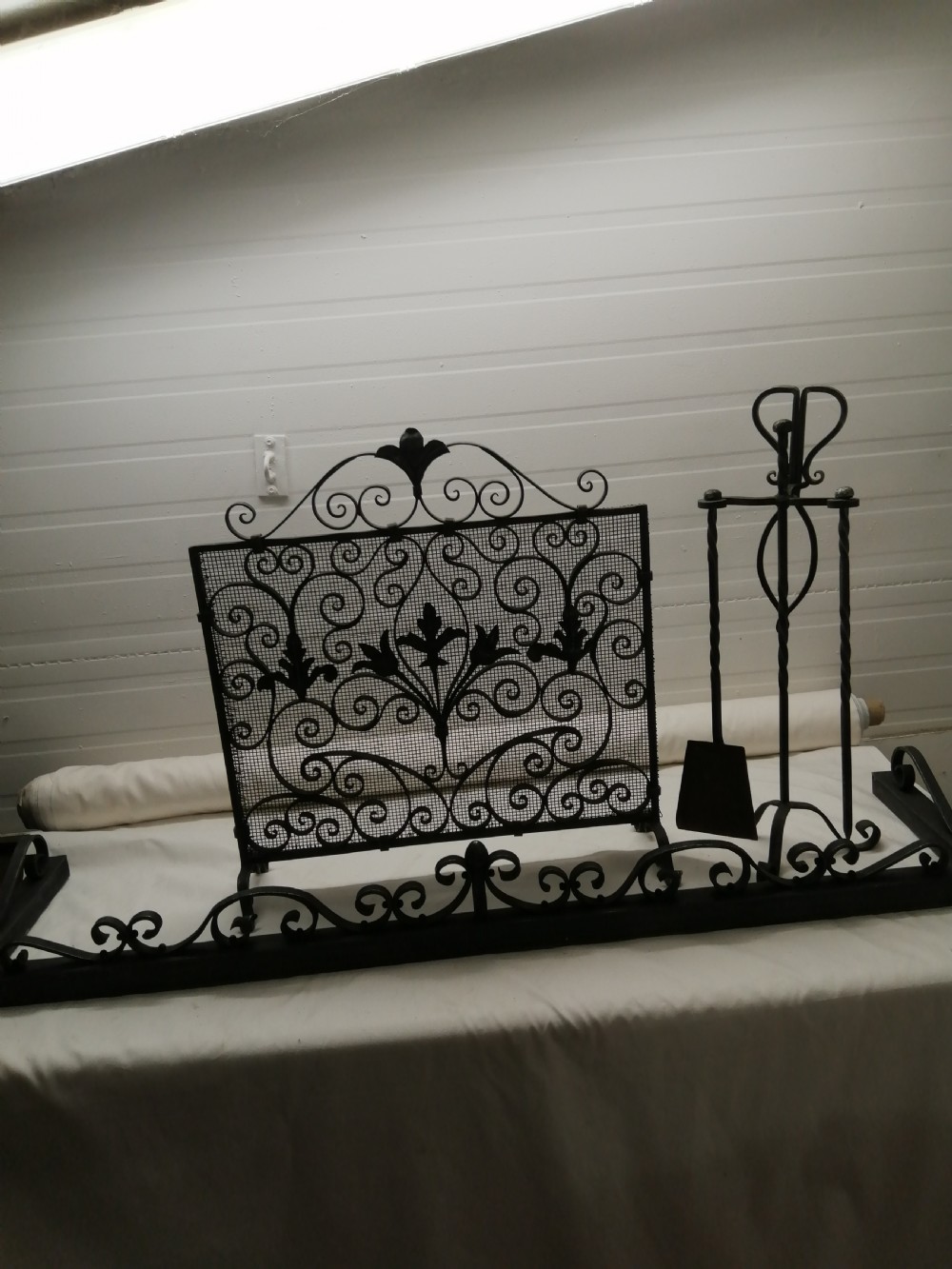 Antique blackened steel , complete fire set. View IX