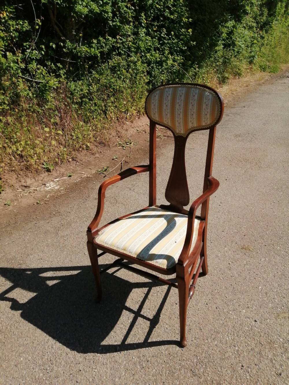Arts and Crafts inlaid mahogany arm chair, possibly Scottish. View V