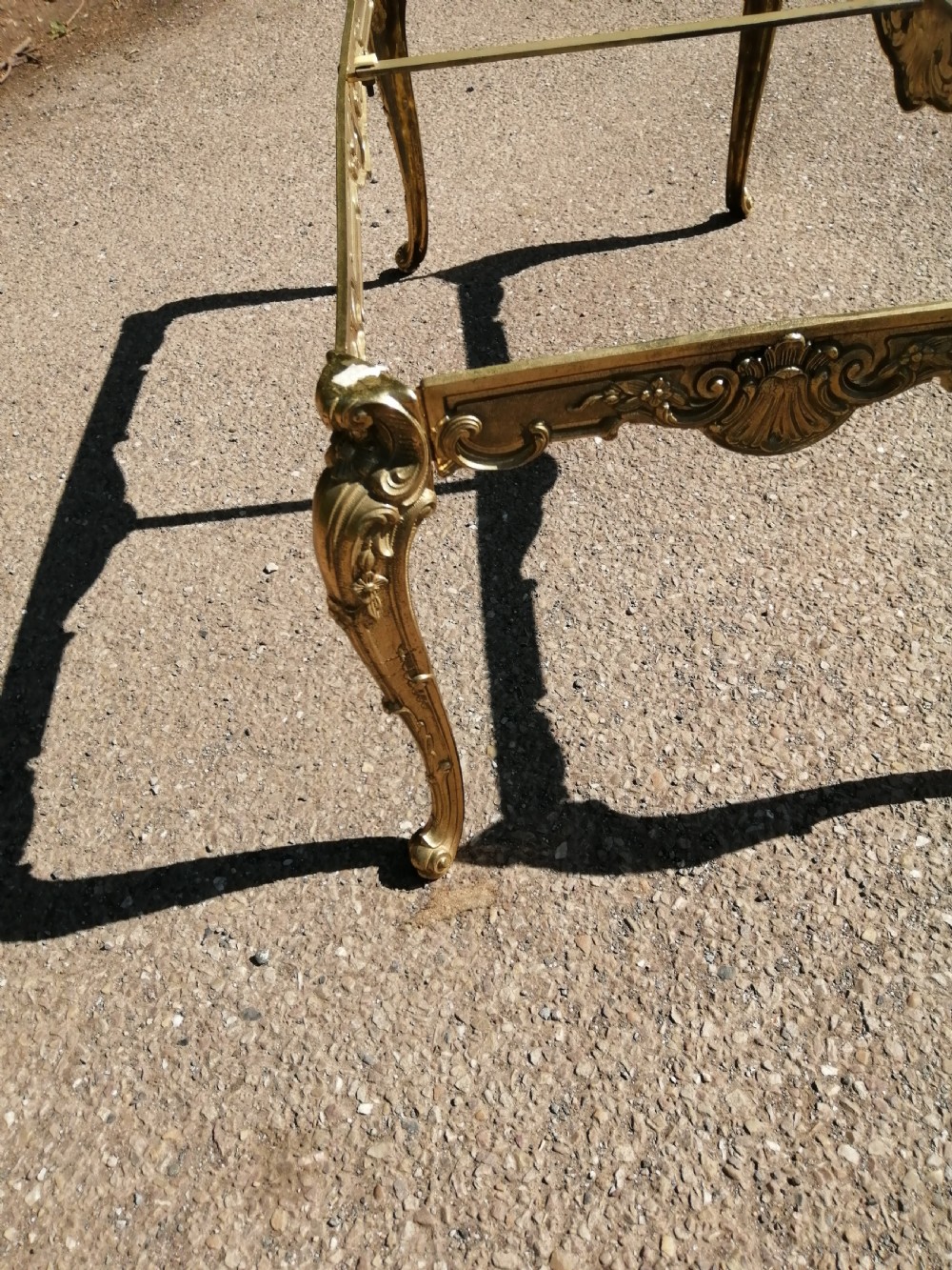 French brass and Onyx coffee table. View III
