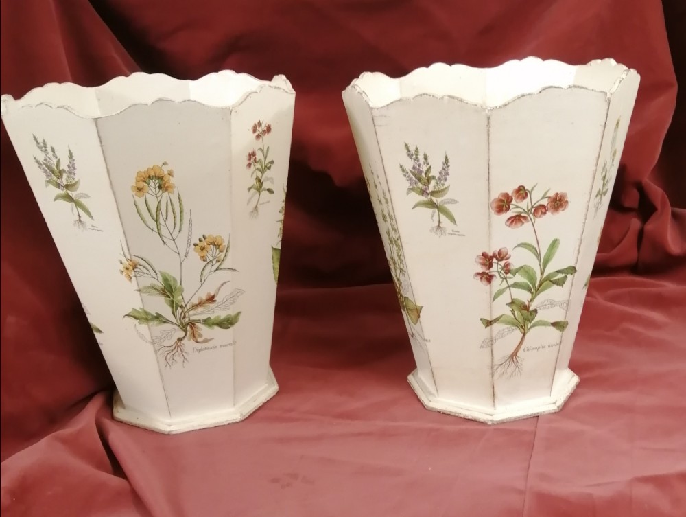 Attractive pair of wooden botanical paper bins