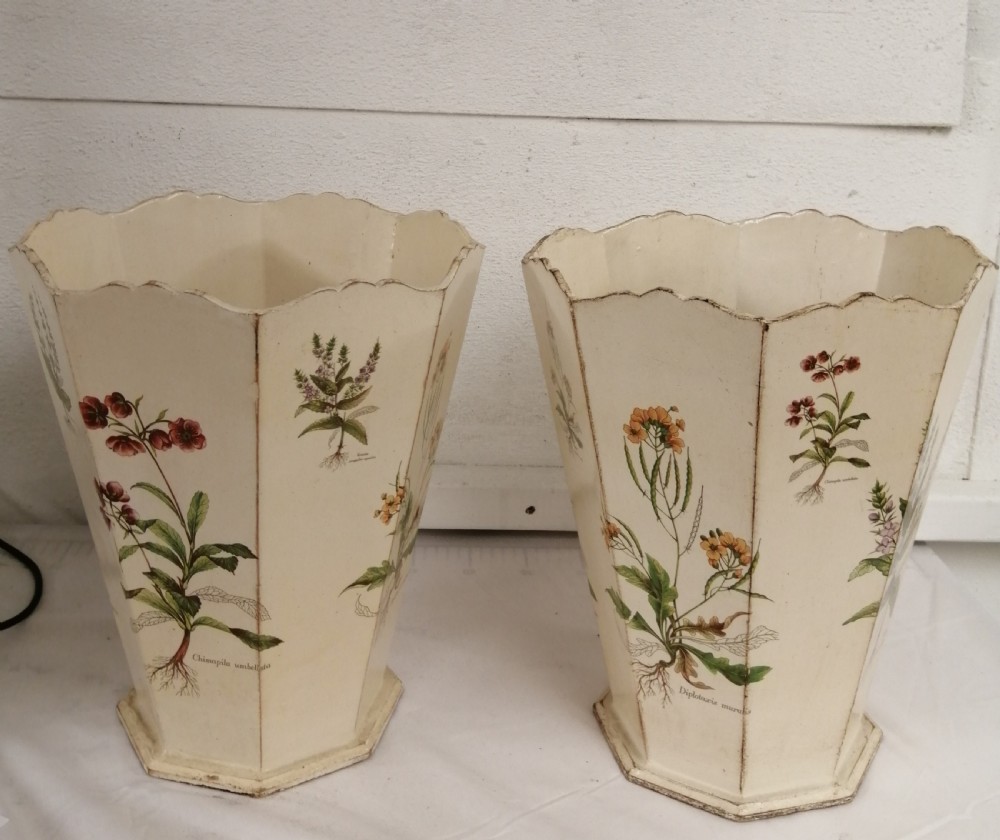 Attractive pair of wooden botanical paper bins View II