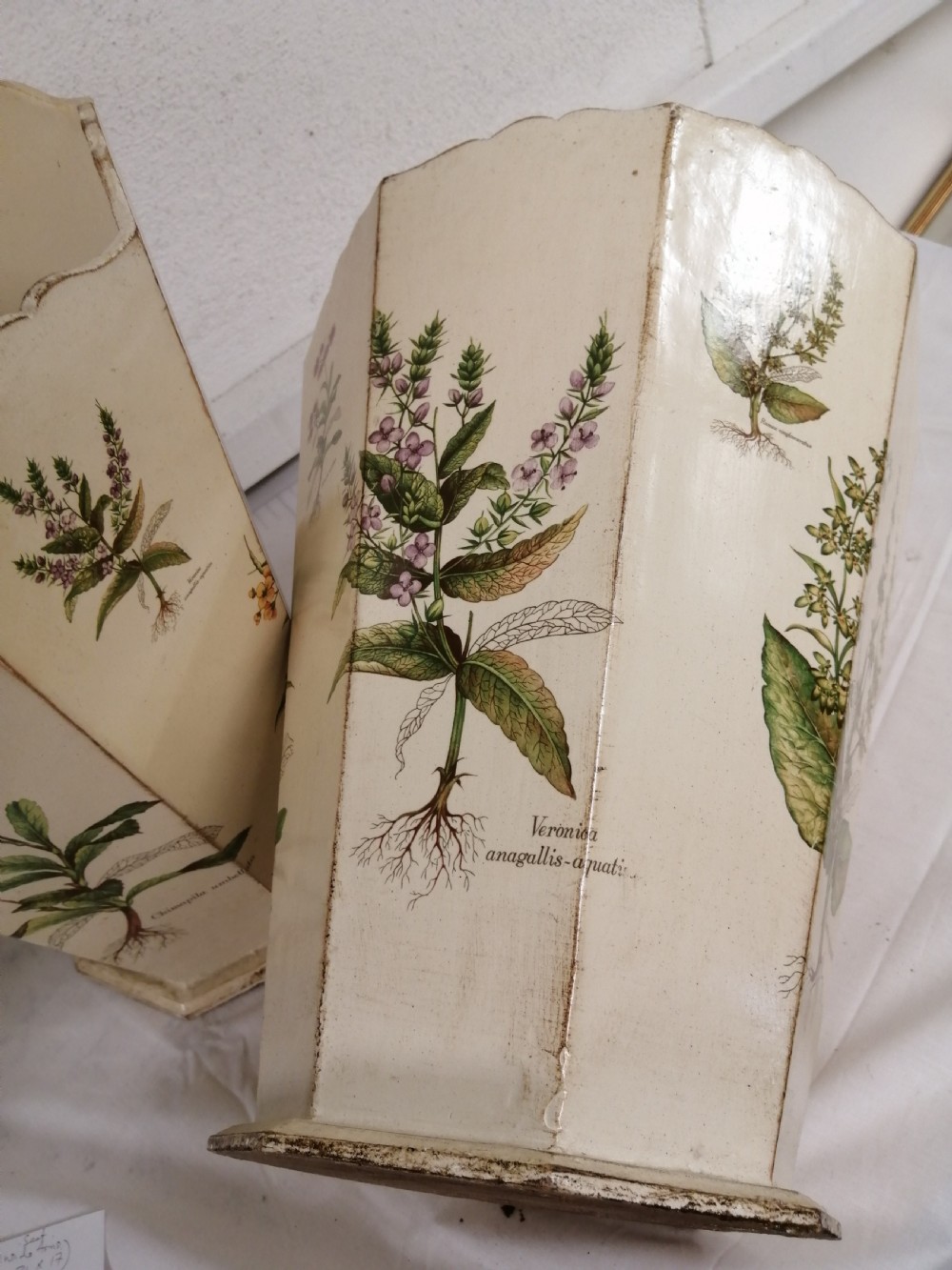 Attractive pair of wooden botanical paper bins View IV