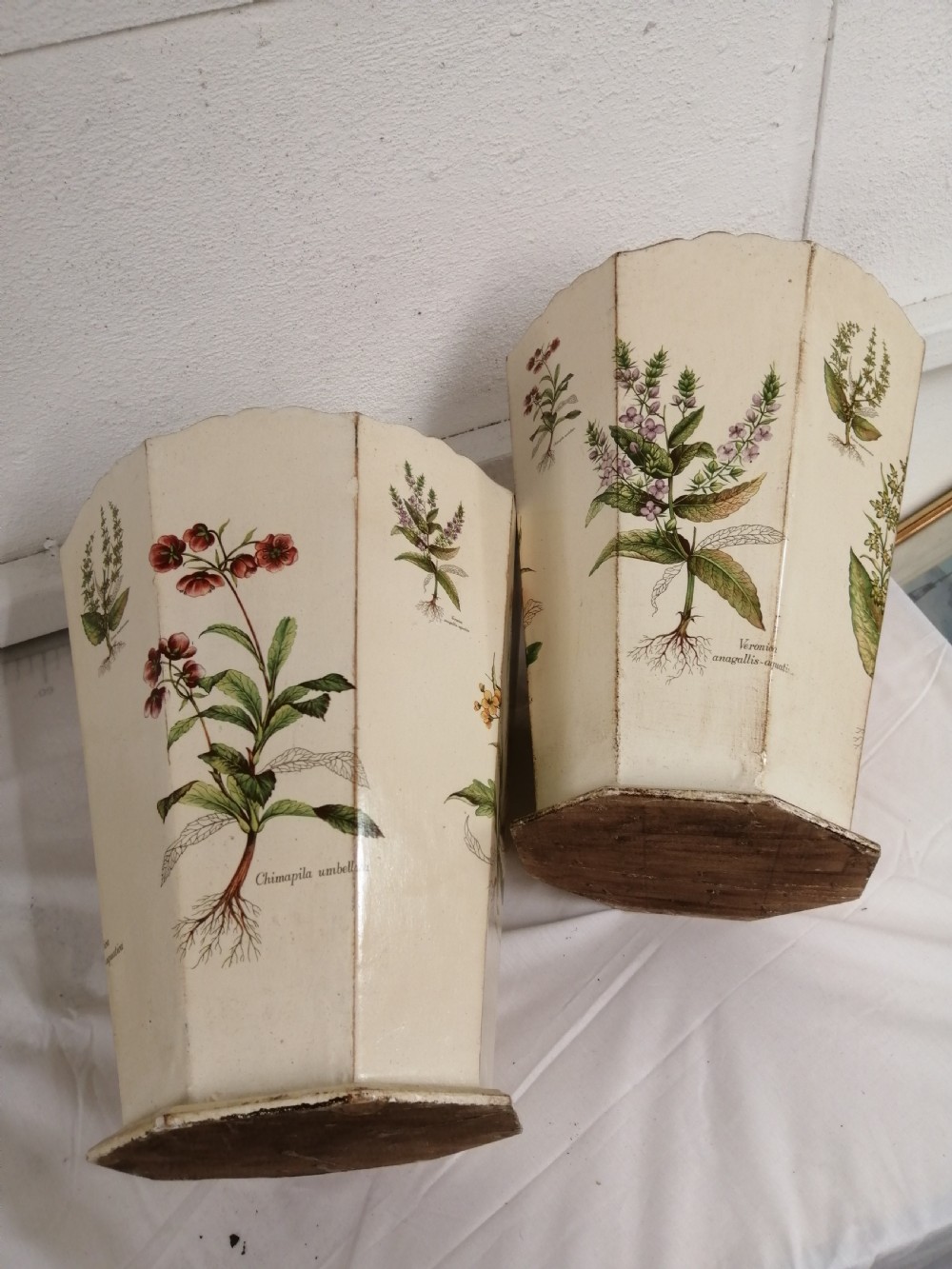 Attractive pair of wooden botanical paper bins View V