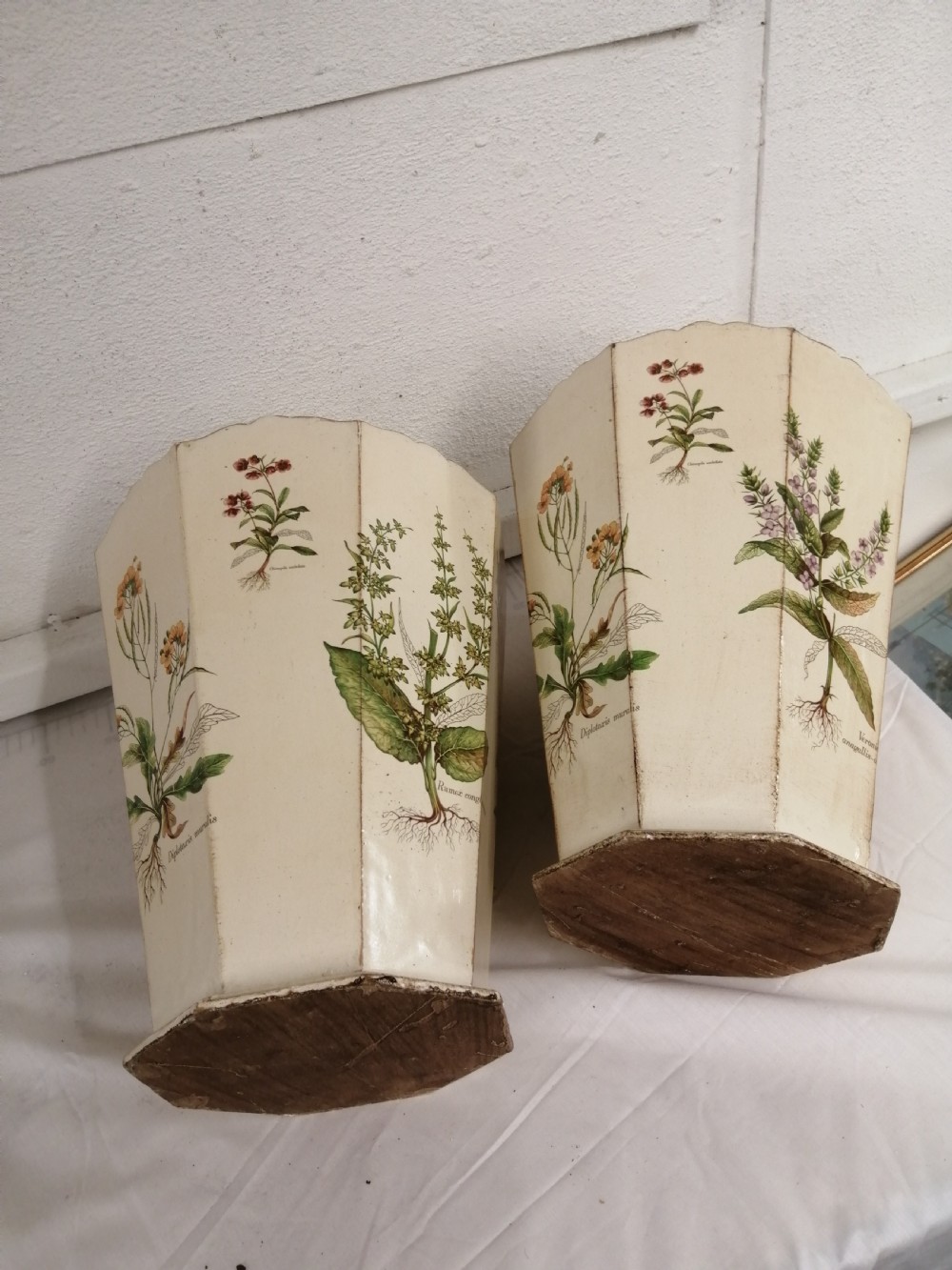 Attractive pair of wooden botanical paper bins View VI