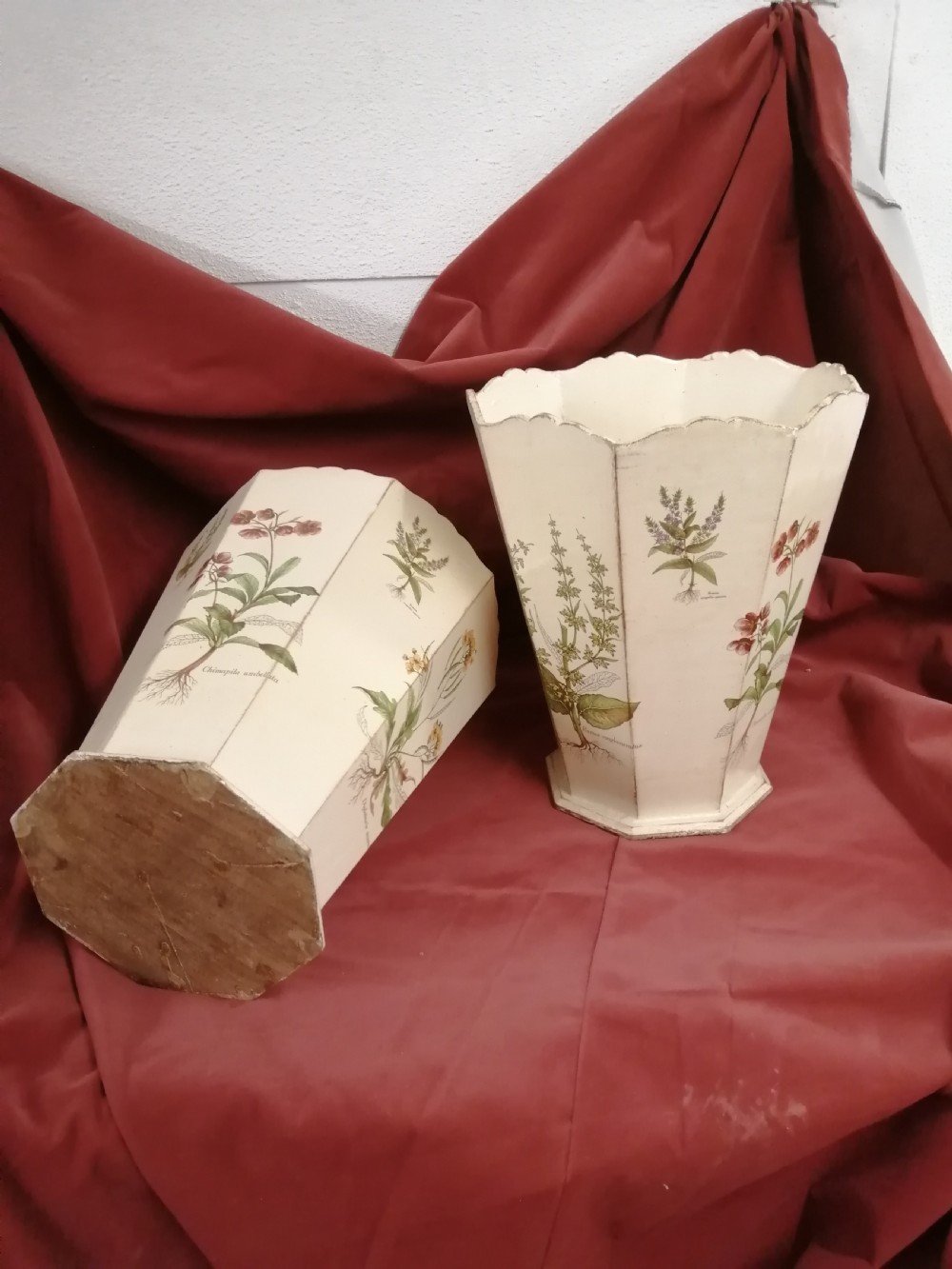 Attractive pair of wooden botanical paper bins View X