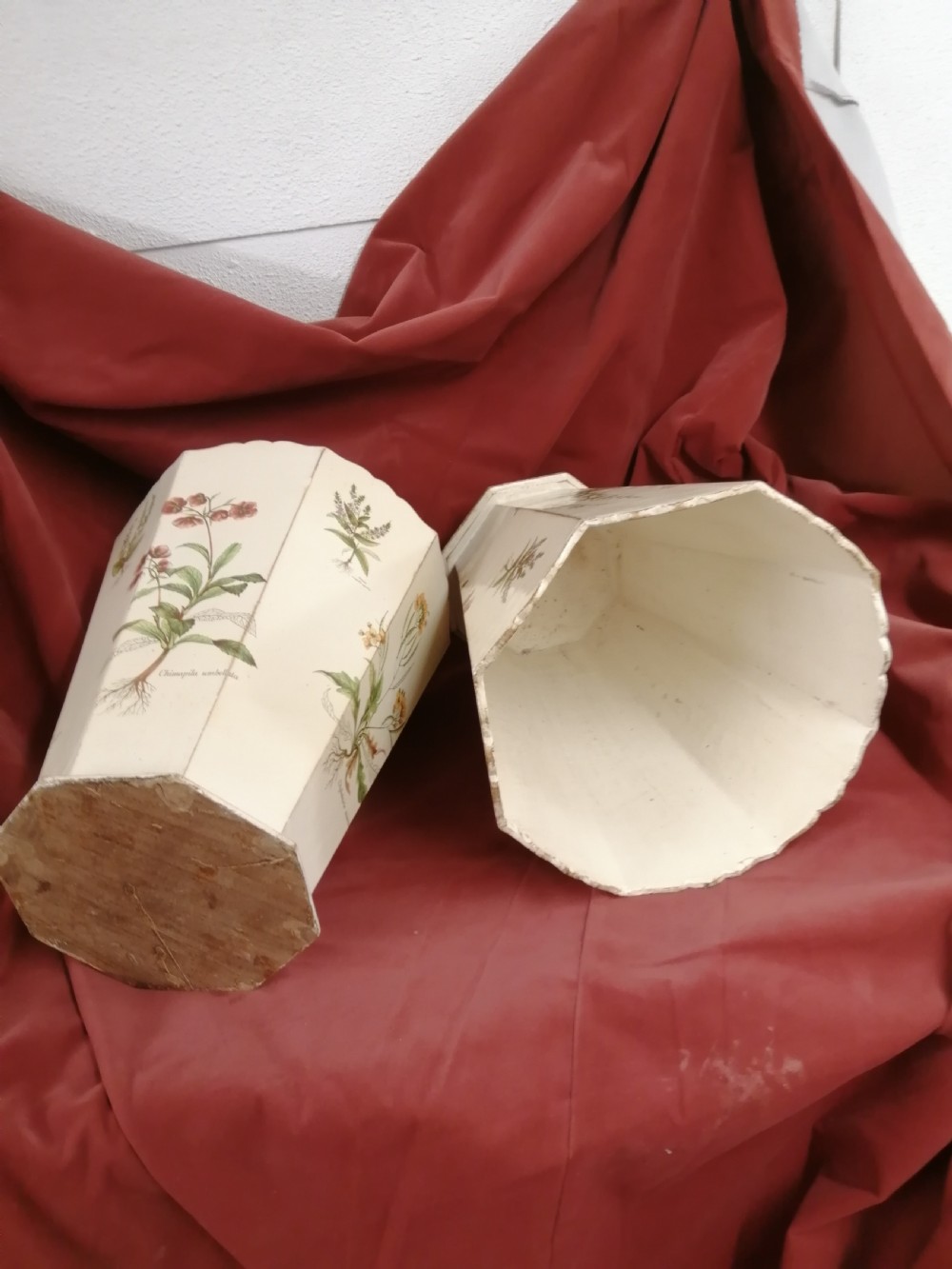 Attractive pair of wooden botanical paper bins View XII