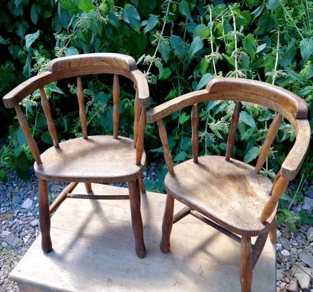 2 Antique elm childrens chairs.