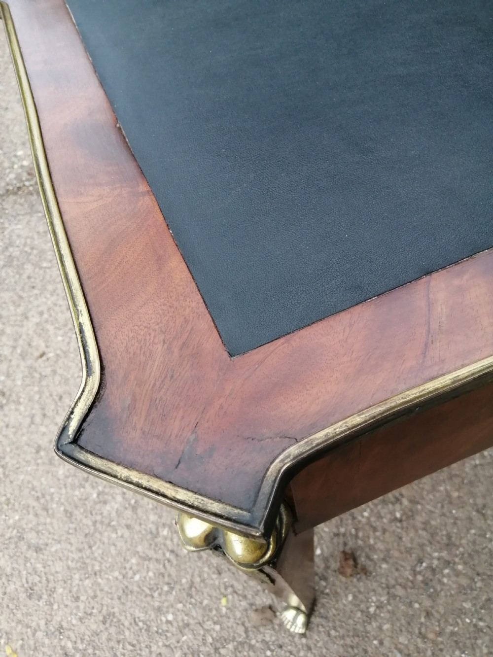 Antique French walnut writing table. View V