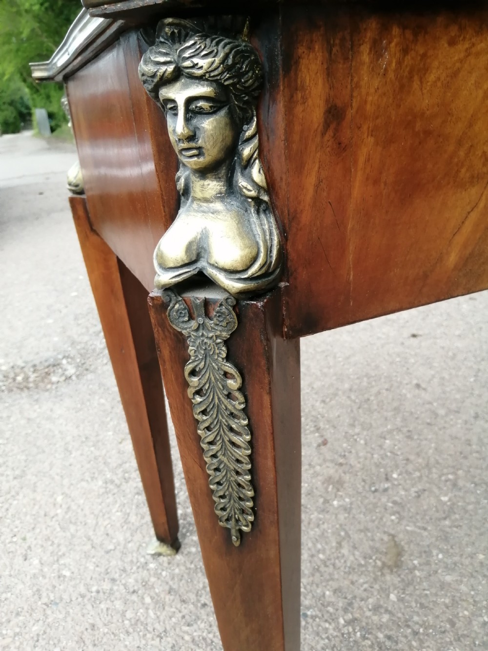 Antique French walnut writing table. View VI