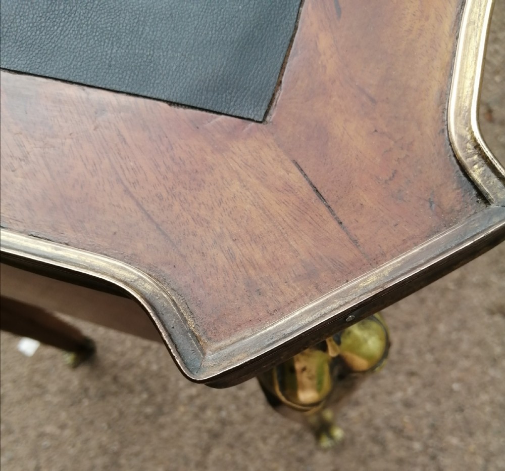 Antique French walnut writing table. View XI