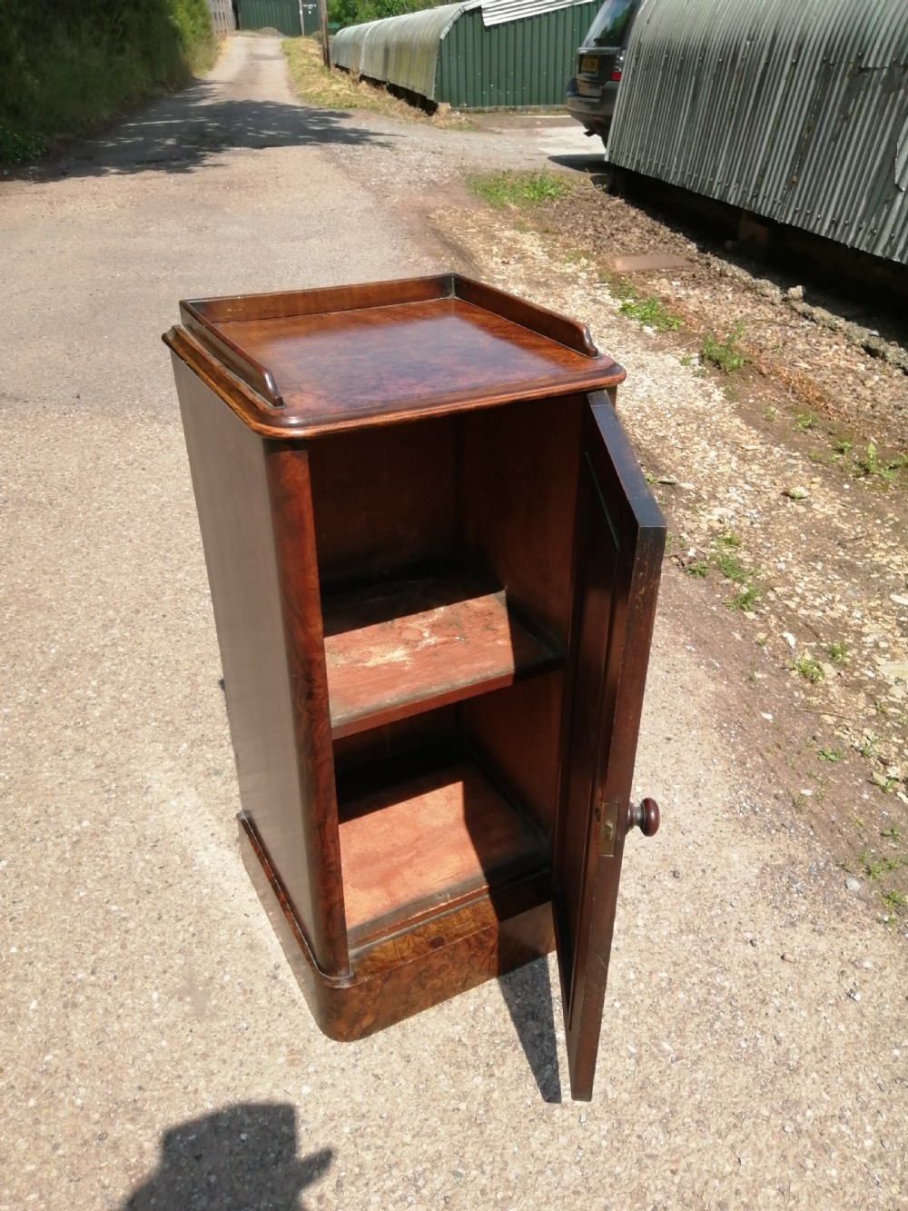 Victorian walnut bedside cabinet. View II