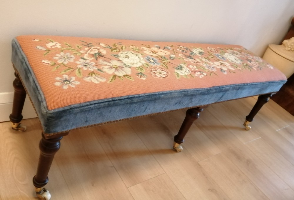 Antique long woolwork top stool 