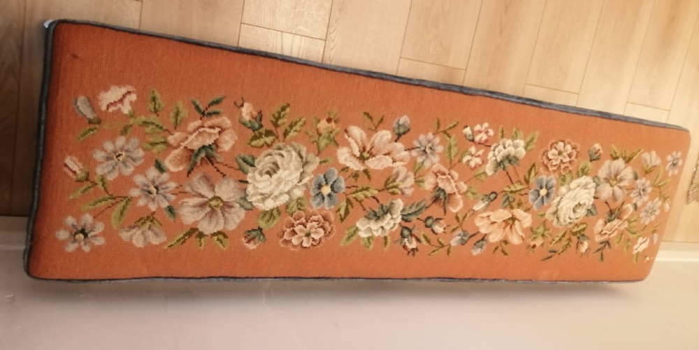 Antique long woolwork top stool  View II