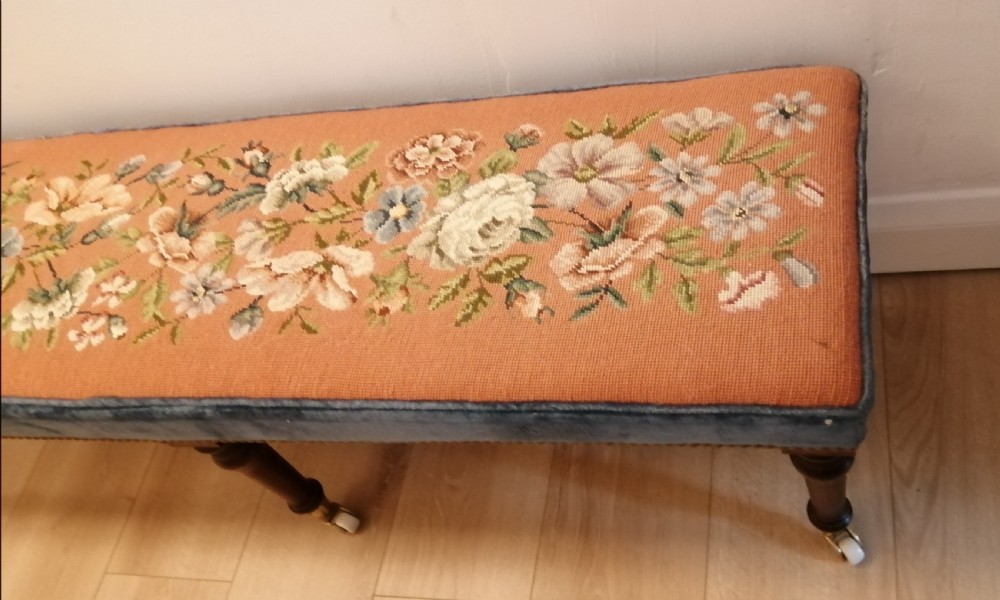 Antique long woolwork top stool  View IV