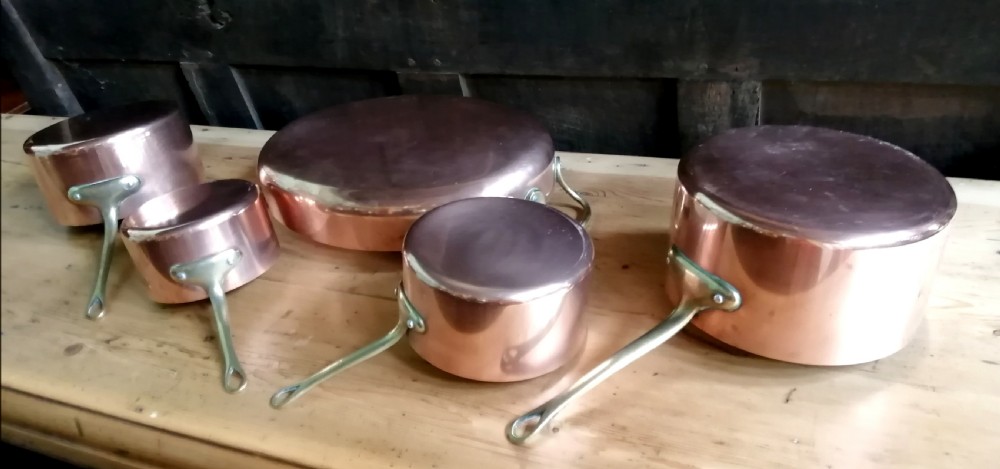 Set of 5 French copper pans