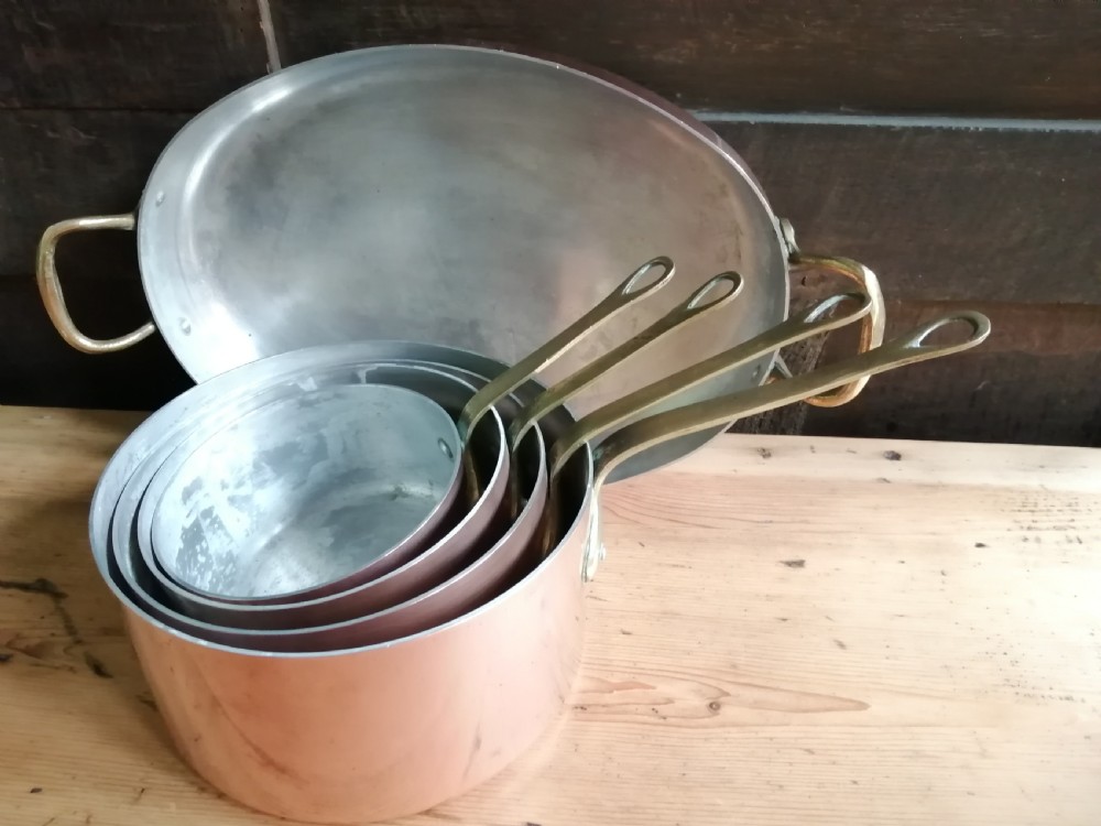 Set of 5 French copper pans View II