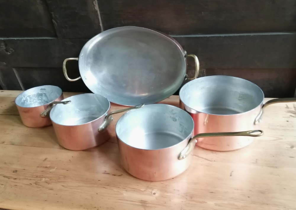 Set of 5 French copper pans View VII