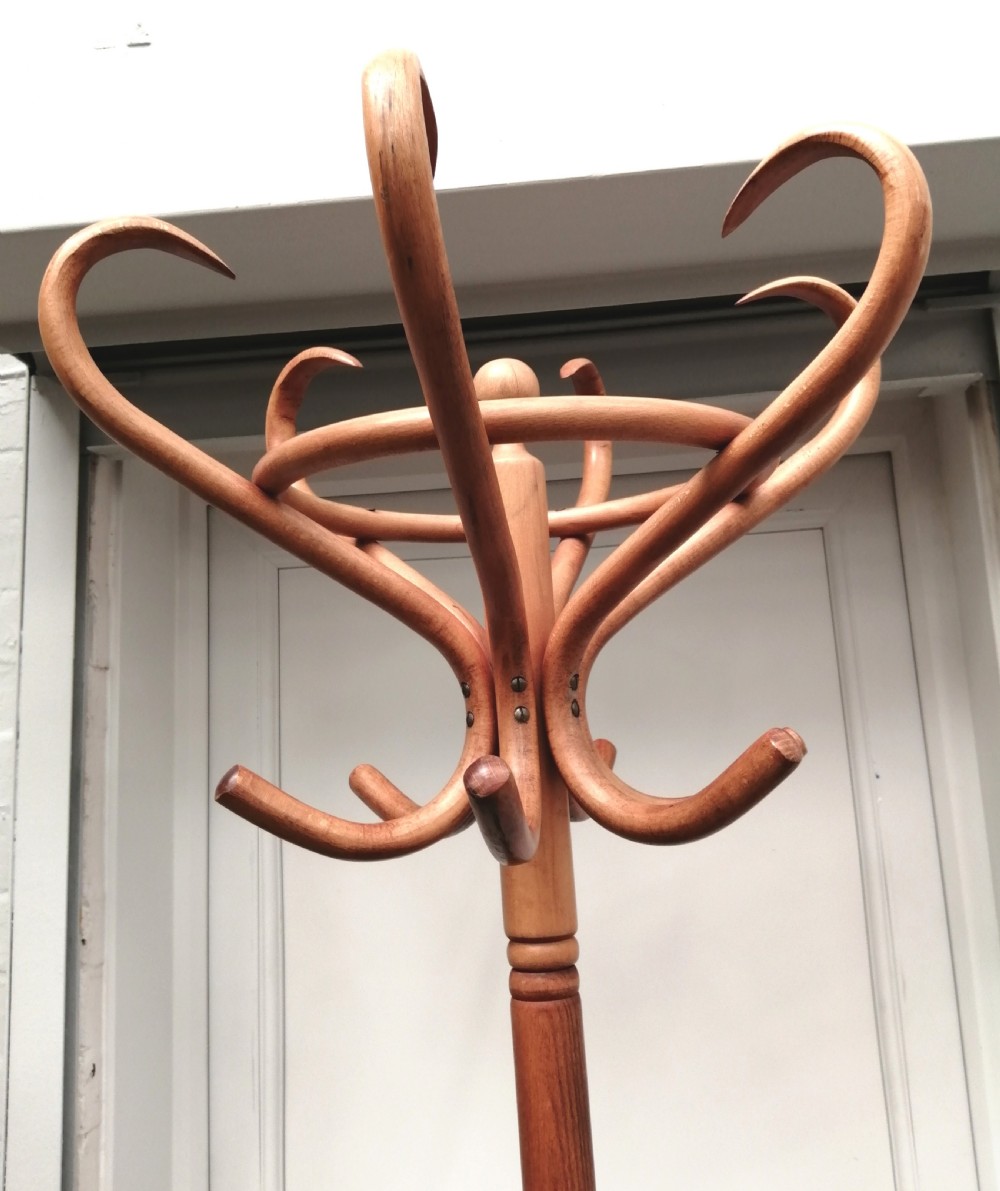 Antique golden beech bentwood hat stand View III